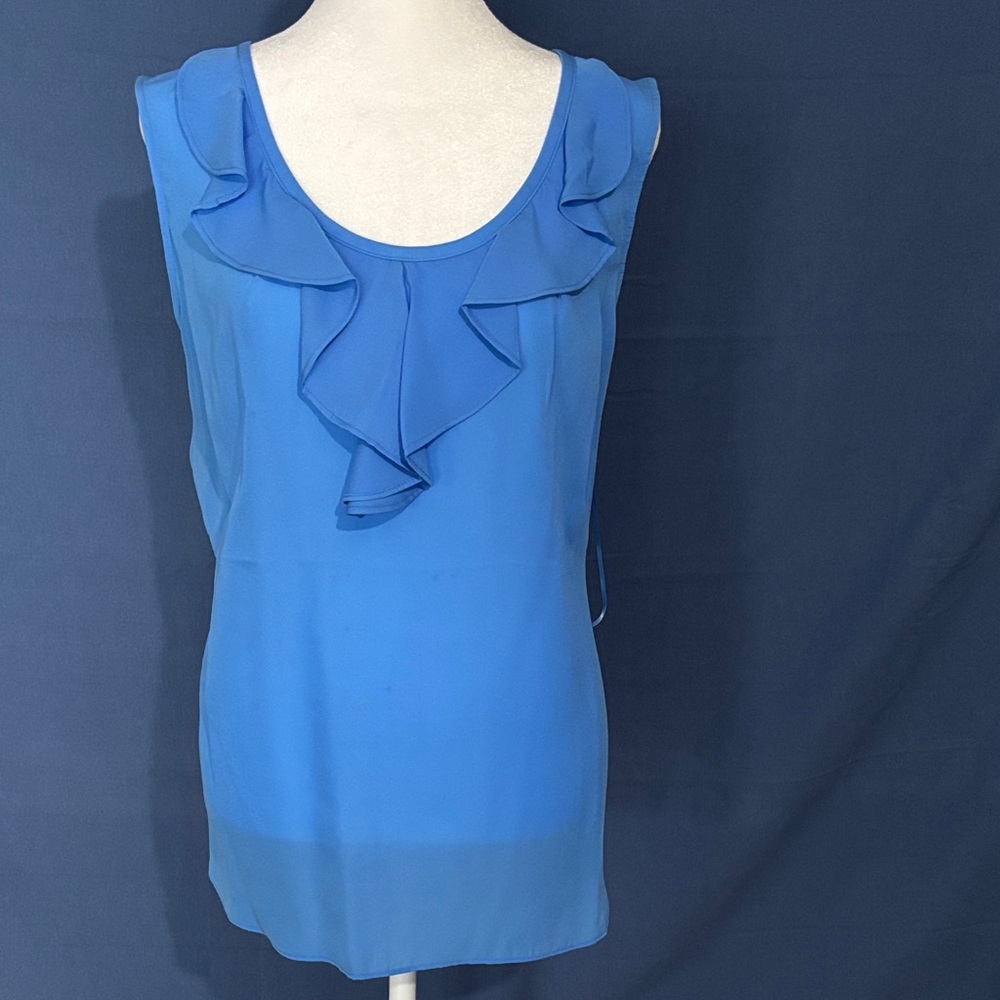 Kaari Blue Scoop Neck Ruffle-Front Camisole in Bright Blue